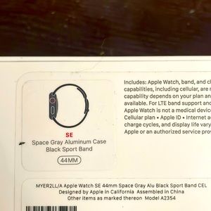 Apple Watch SE 44mm Space Gray Aluminum Black Sport Band with Cellular